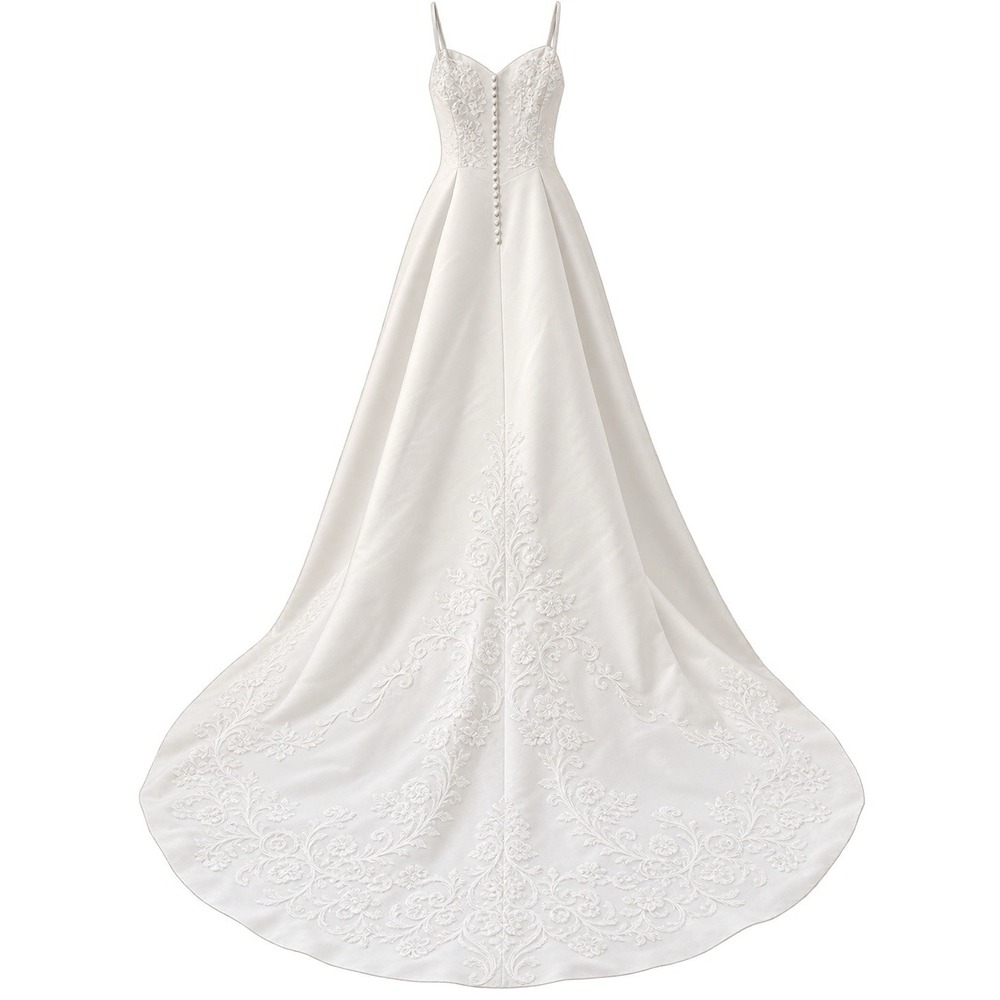 David's Bridal St Tropez Wedding Dress Size 10 White Embroidered Train